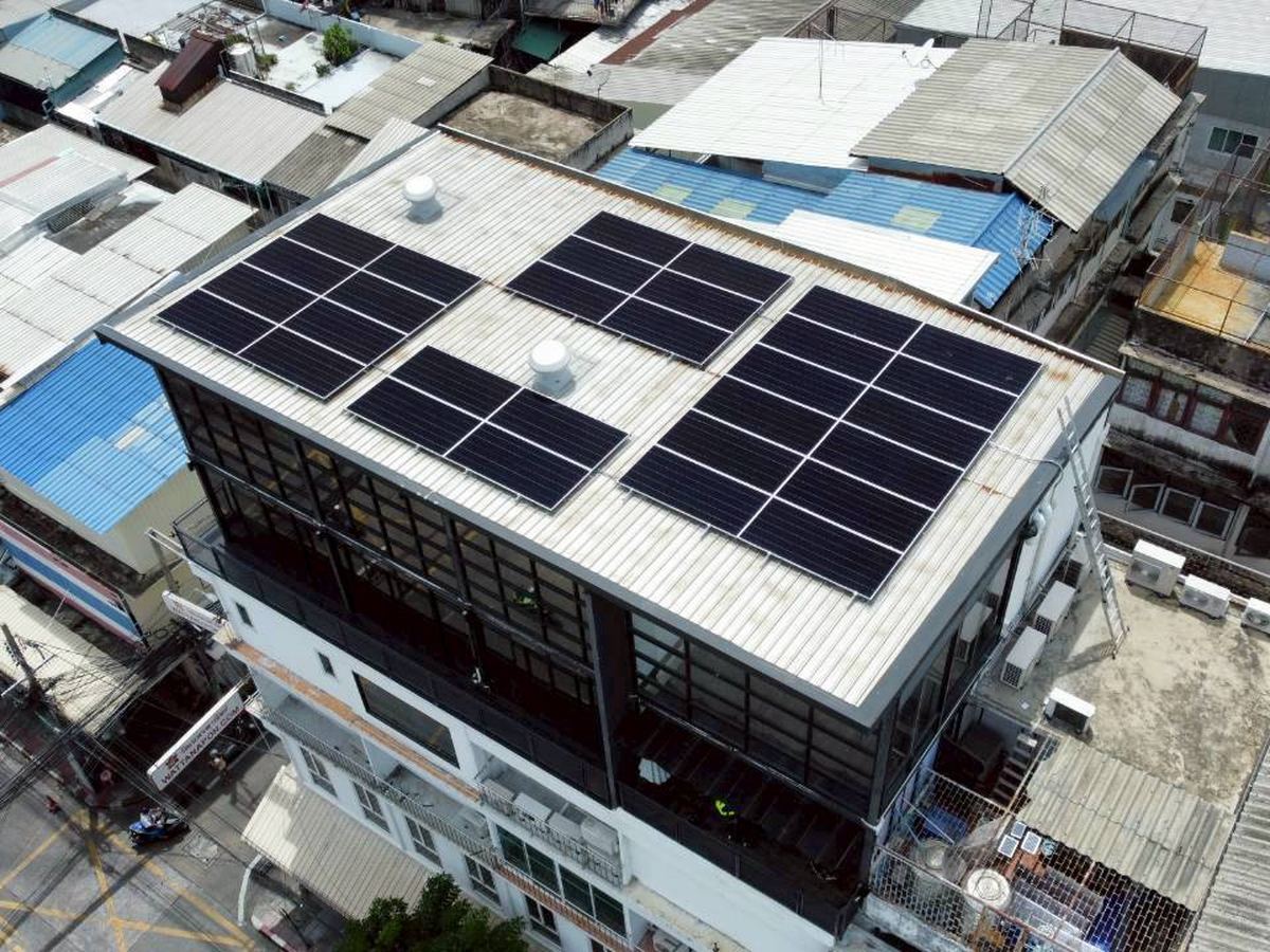Solar panels on a town-house roof
